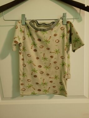 Beige Short Sleeve Tee and Shorts with Coconut & Palm Print Pajama Set